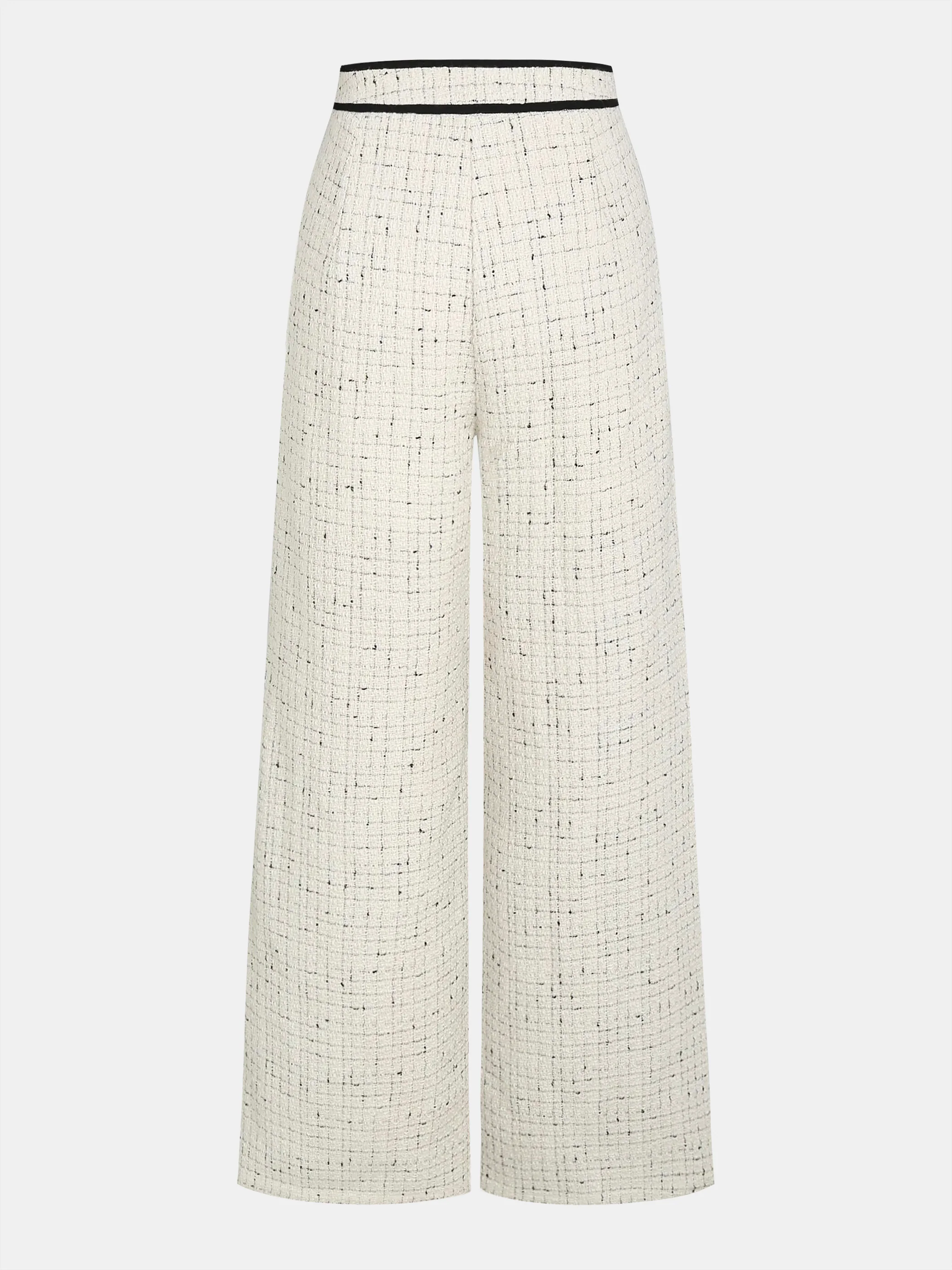 Contrast Waistband Tweed Wide-Leg Pants