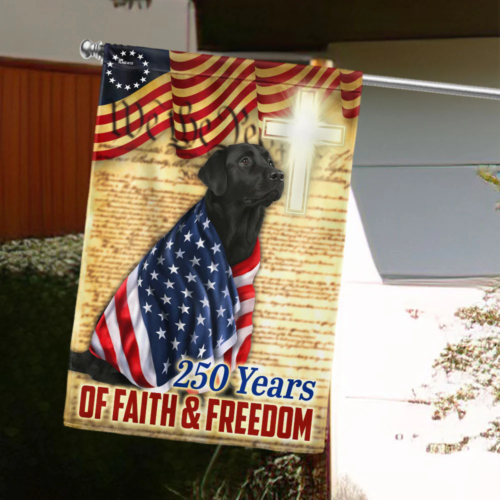 Black Labrador Patriotic Flag | 250 Years of Faith & Freedom Decor