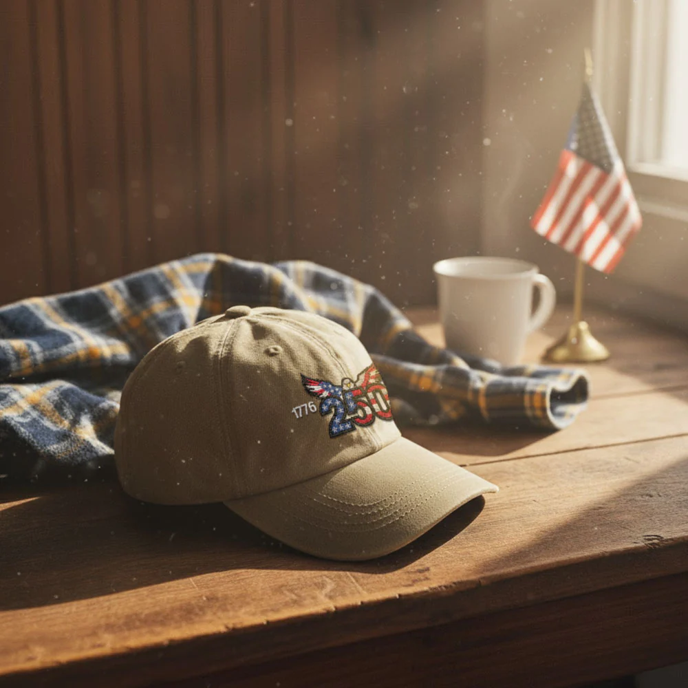 250th Anniversary Washed Cap with Embroidered Eagle Flag