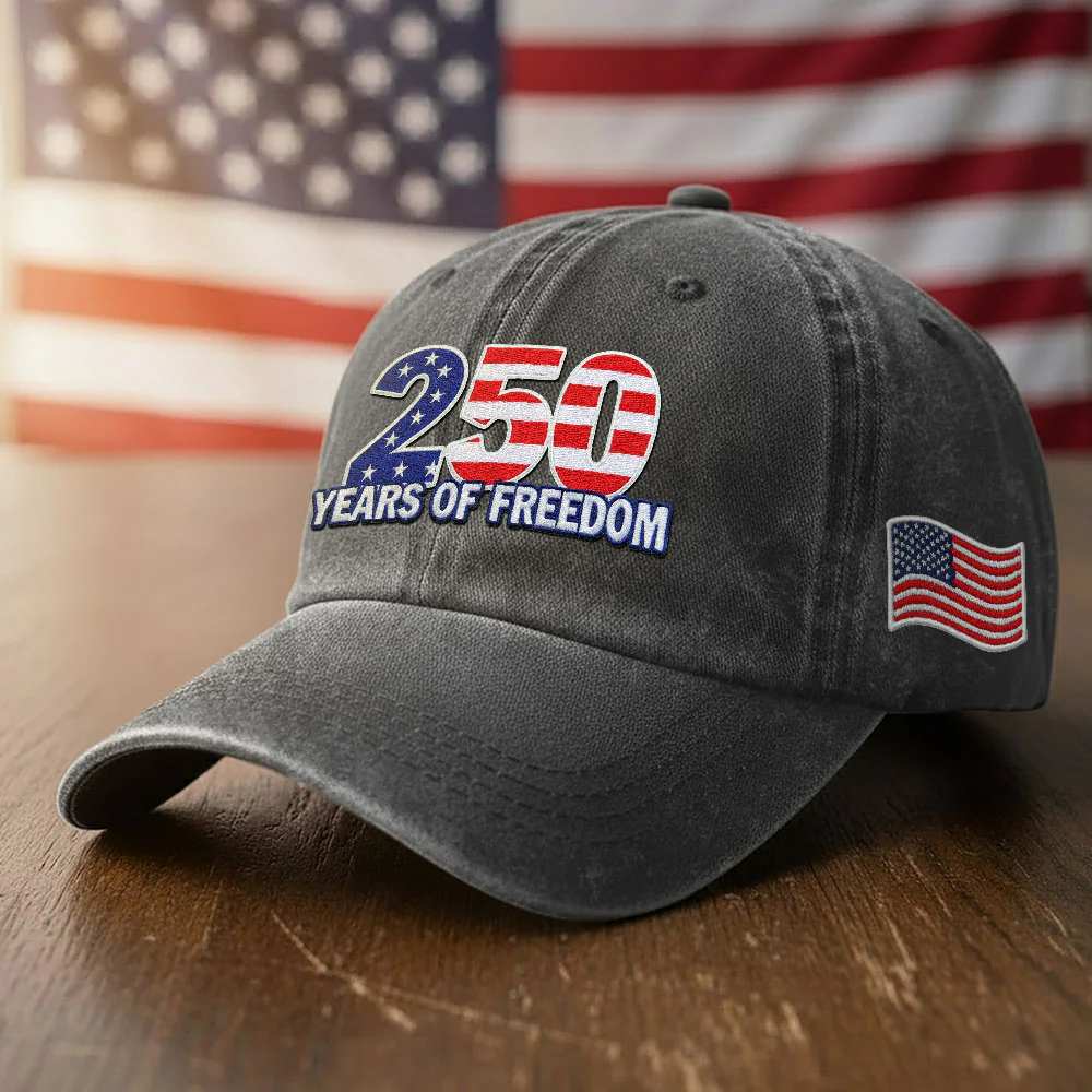 250 Years of Freedom Washed Cap with Embroidered American Flag