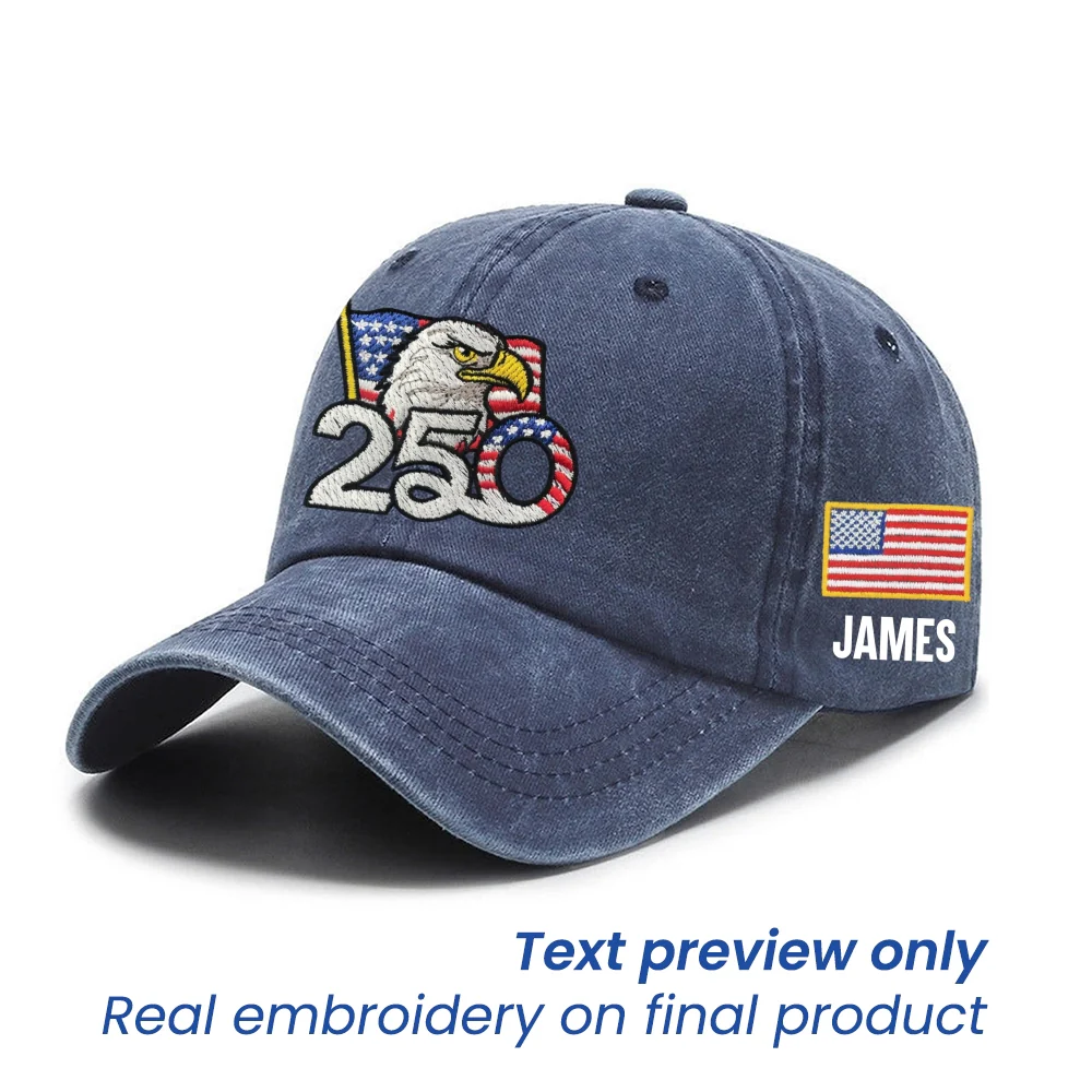 Personalized 250th Anniversary Washed Cap with Embroidered American Flag