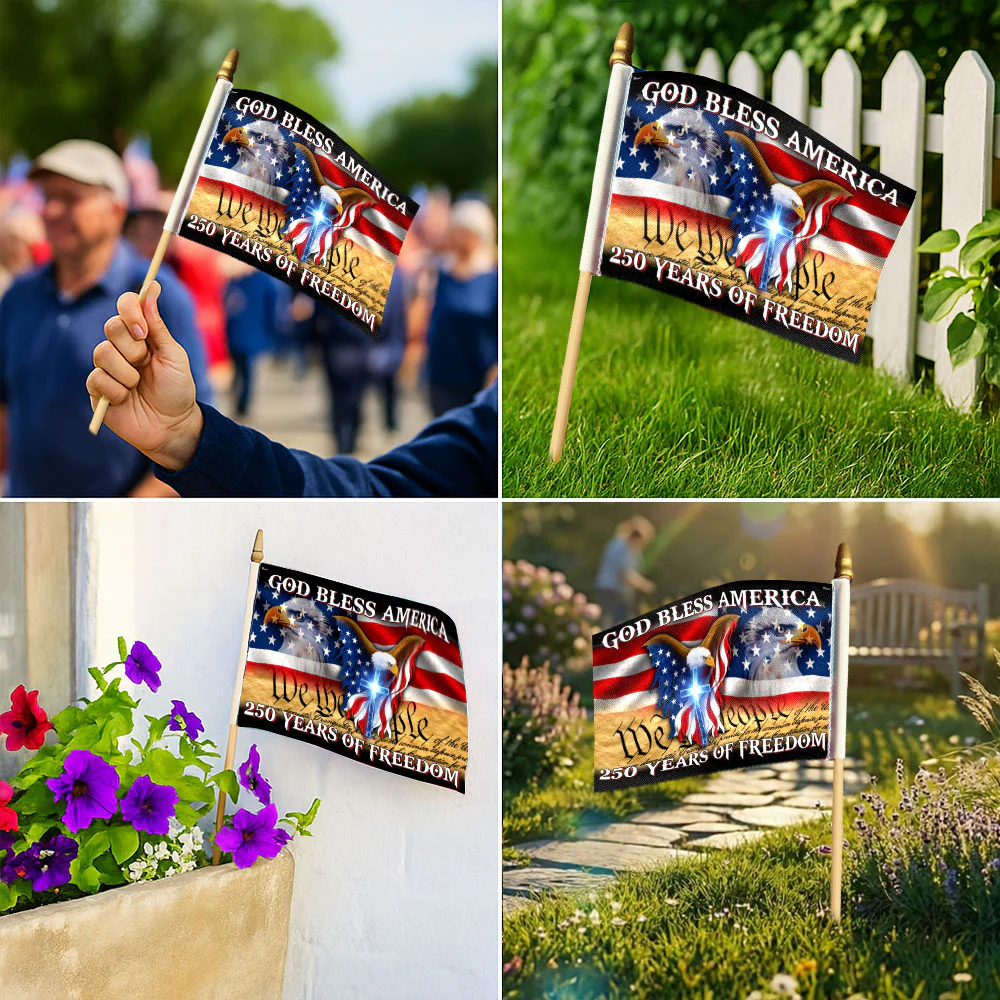 Patriotic 250 Years of Freedom Flag, God Bless America Handheld Flag