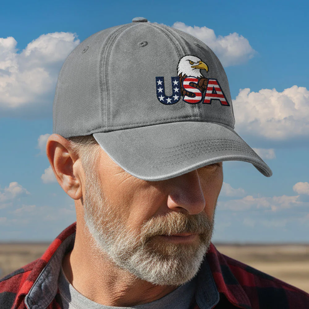 Patriotic 250 Years USA Washed Cap with Embroidered American Shield Flag