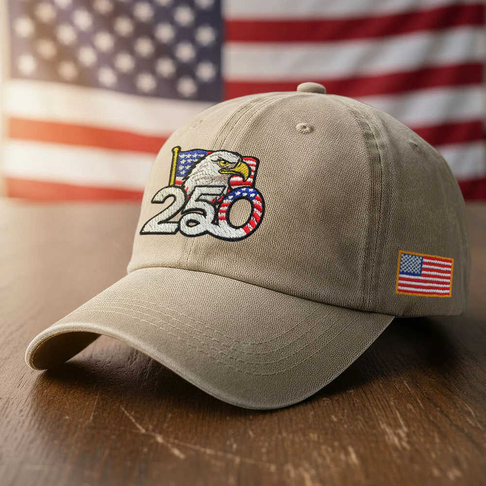 Patriotic 250th Anniversary Washed Cap with Embroidered American Flag