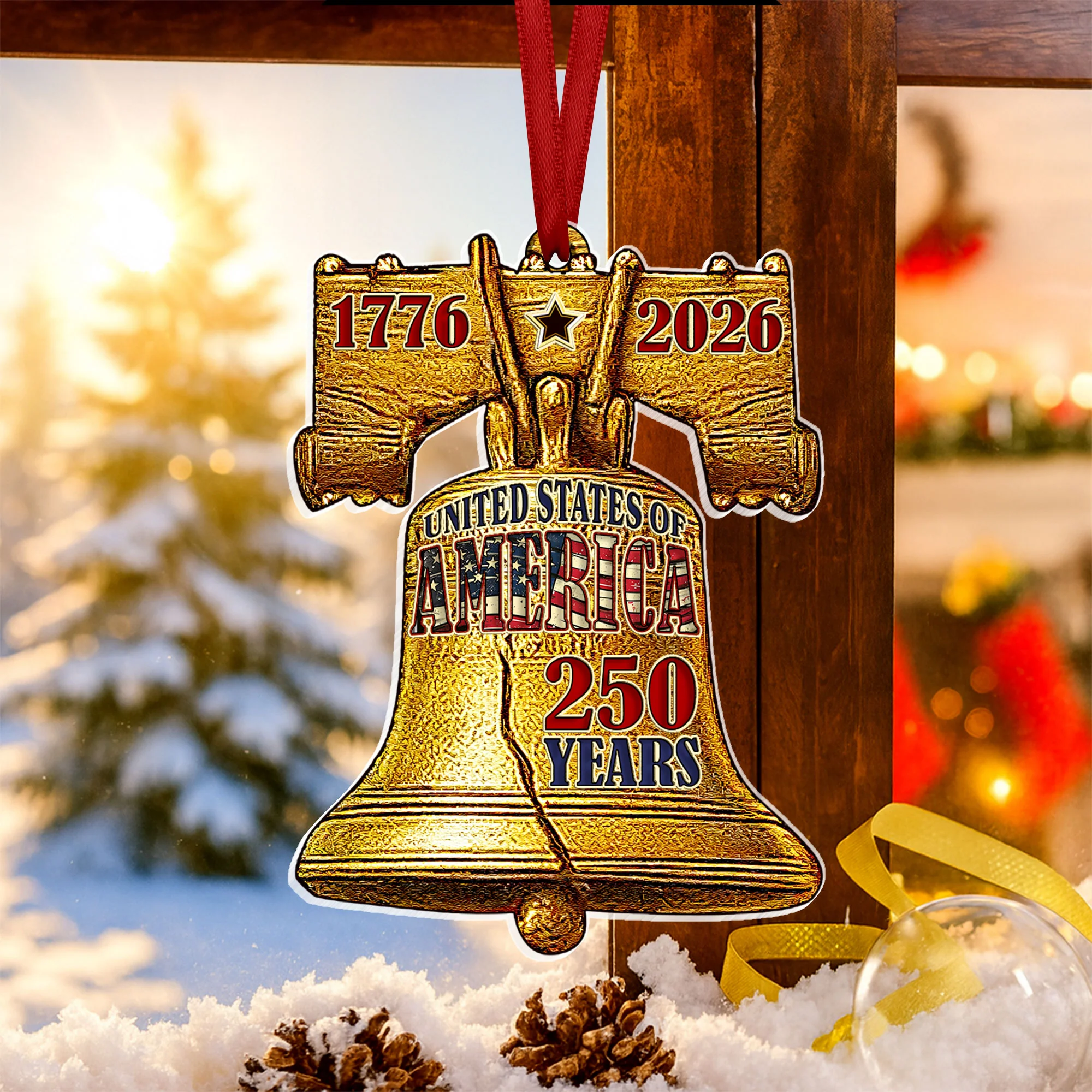 250 years of America 2D Acrylic Ornament, 1776-2026 Liberty Bell Decoration, Patriotic Ornament, American Independence Day Gift, 250th Decor