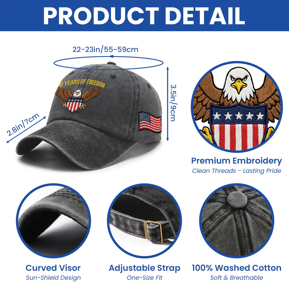 250 Years of Freedom Washed Cap, American Eagle Shield with Embroidered Hat