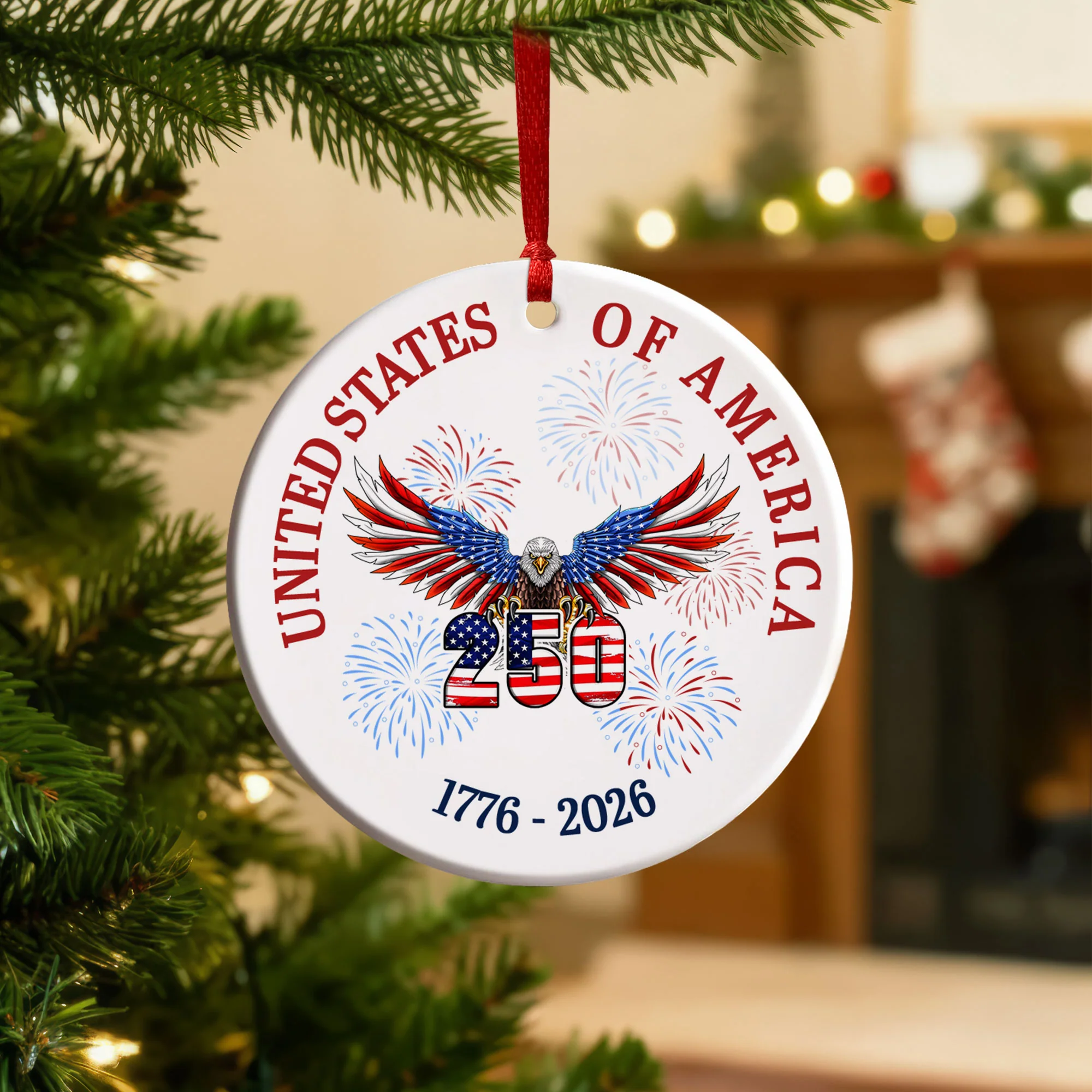250 years of America Ceramic Ornament | Patriotic 4th of July Ornament