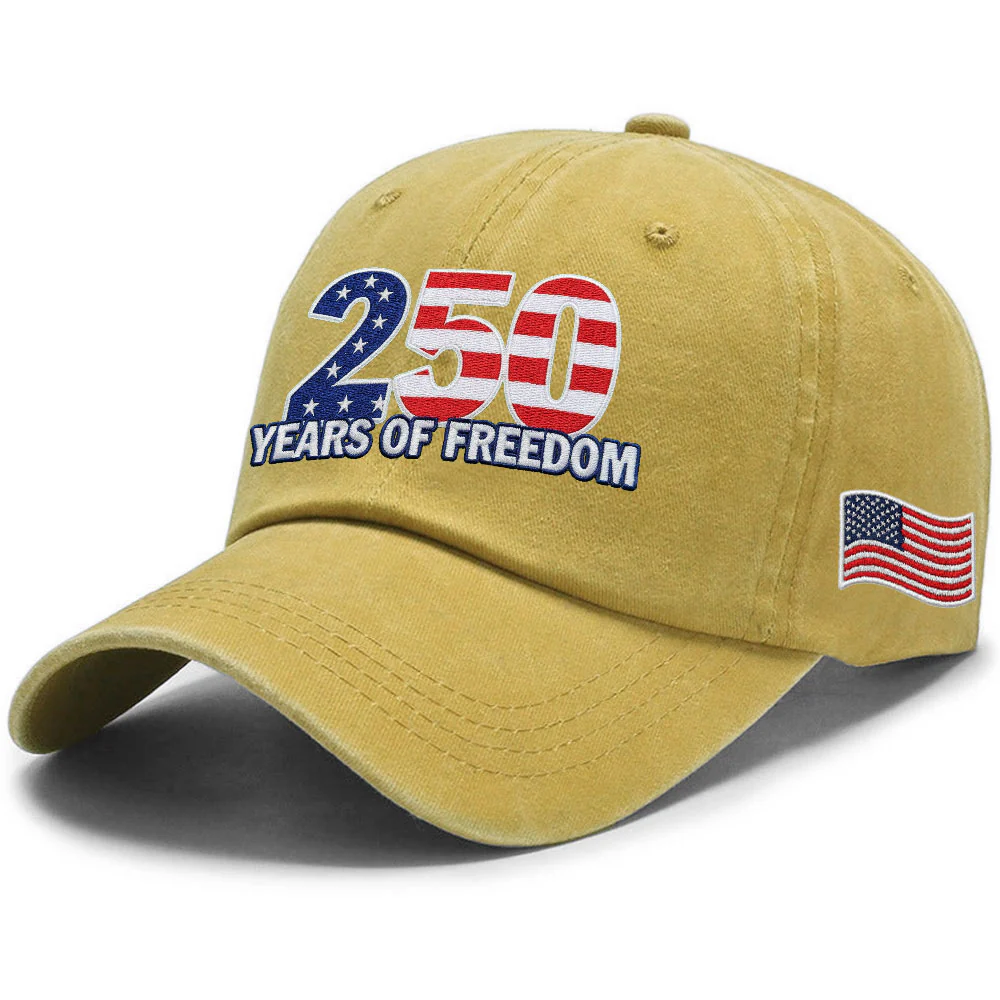 250 Years of Freedom Washed Cap with Embroidered American Flag