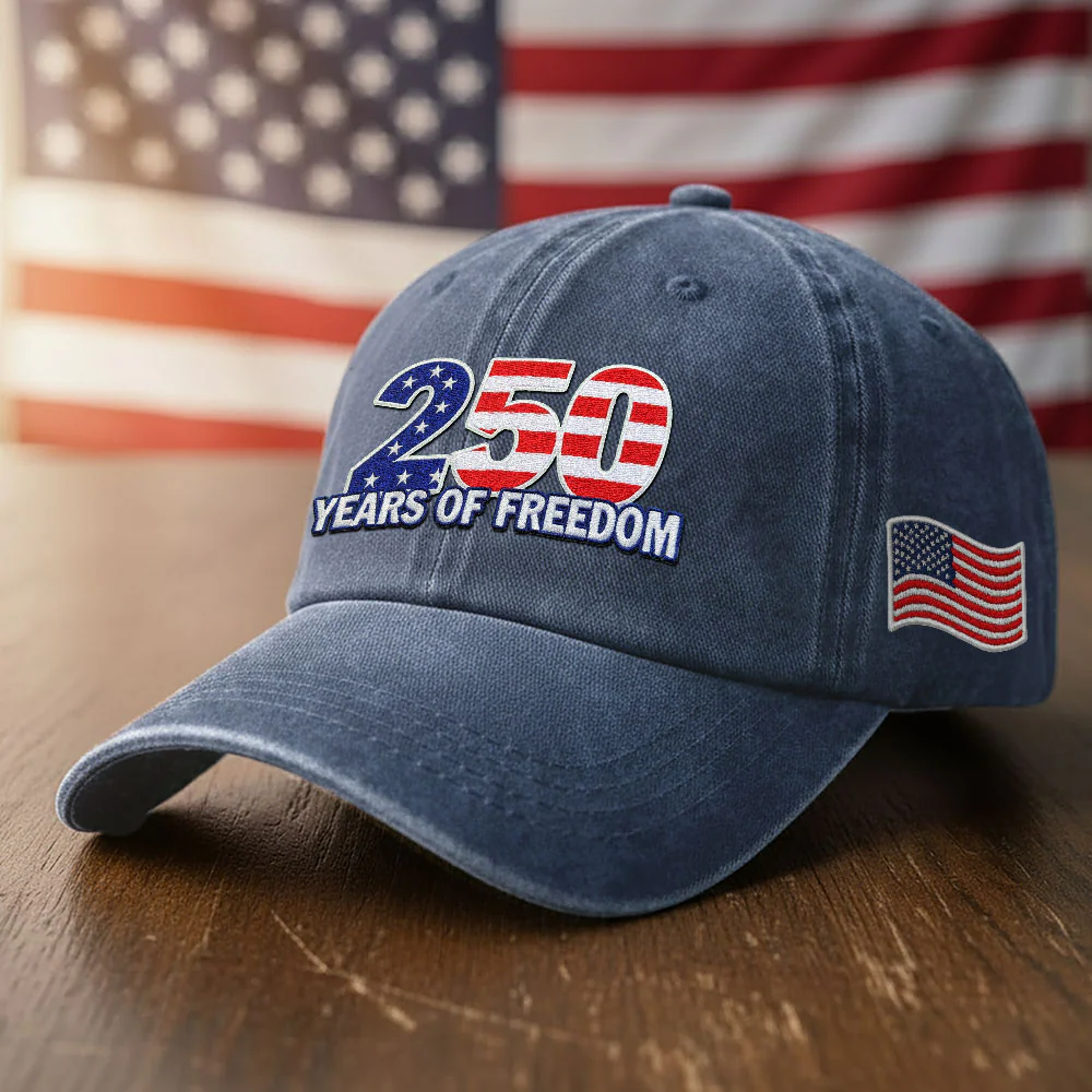 250 Years of Freedom Washed Cap with Embroidered American Flag