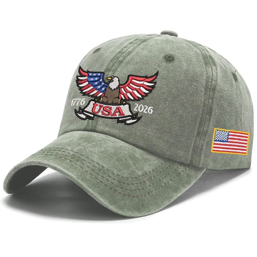250 Years of America Patriot Washed Cap with Embroidered Eagle USA Flag