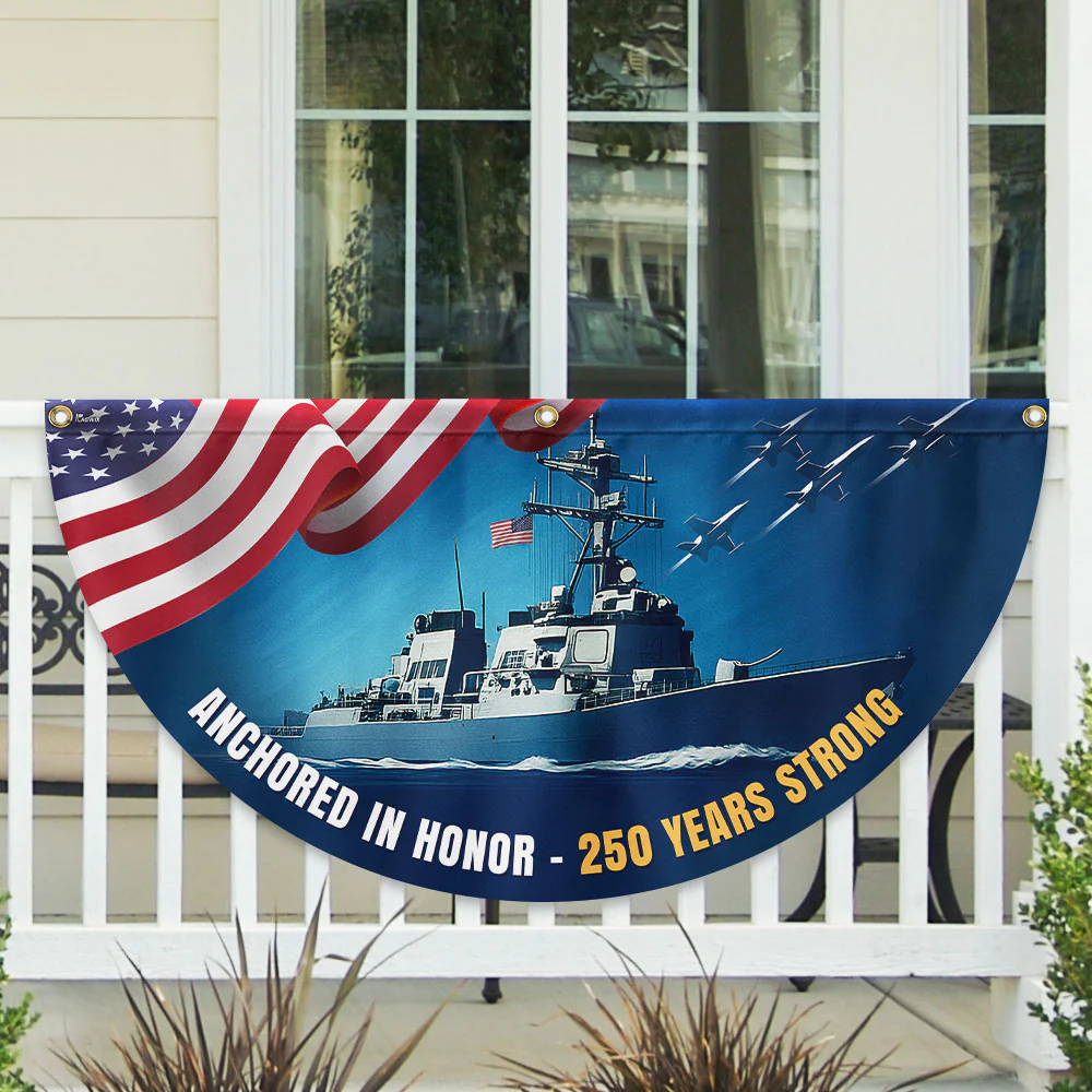 America 250th Anniversary Anchored in Honor Patriotic Navy Fan Flag