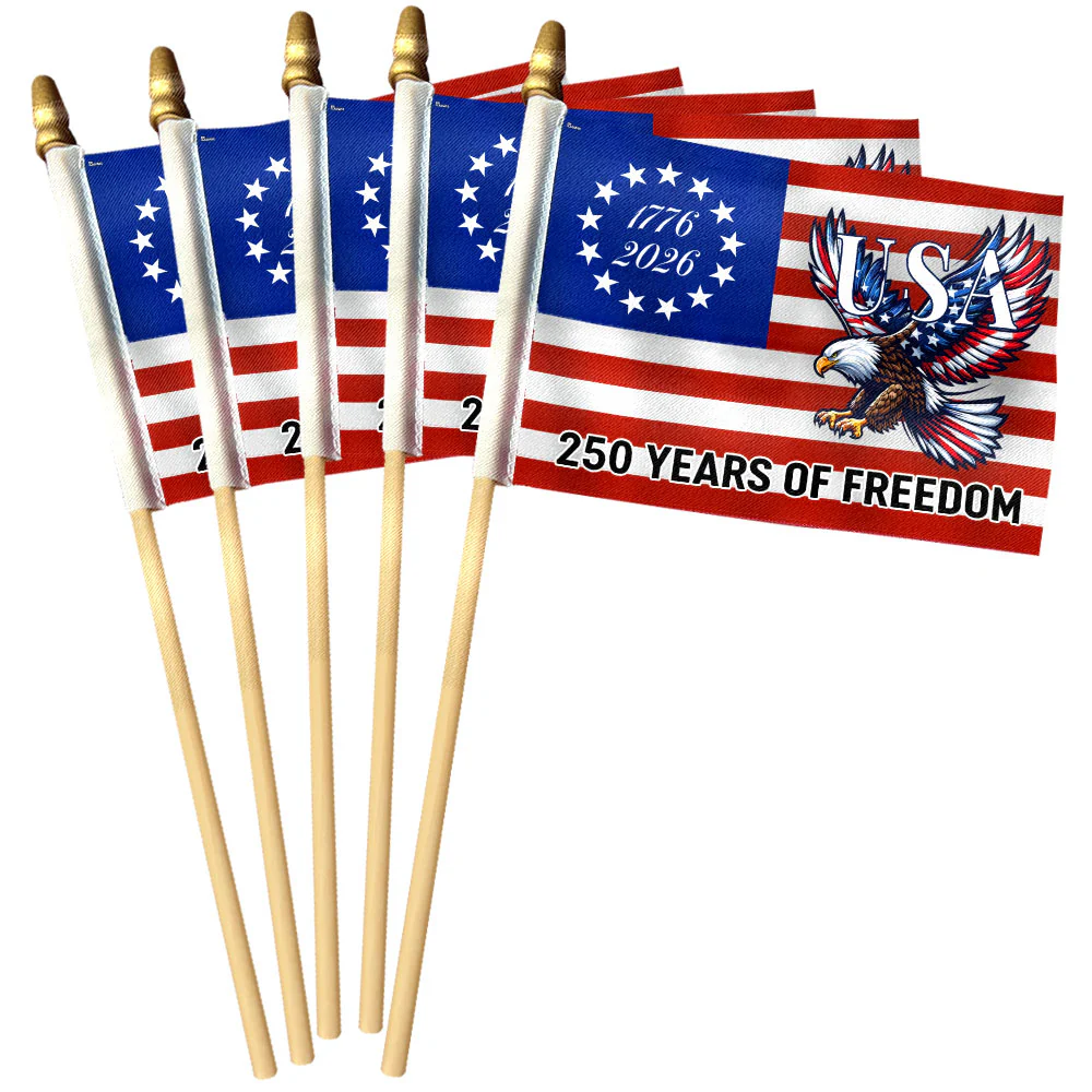 250 Years Of Freedom Flag, Bald Eagle Patriotic 1776–2026 Handheld Flag