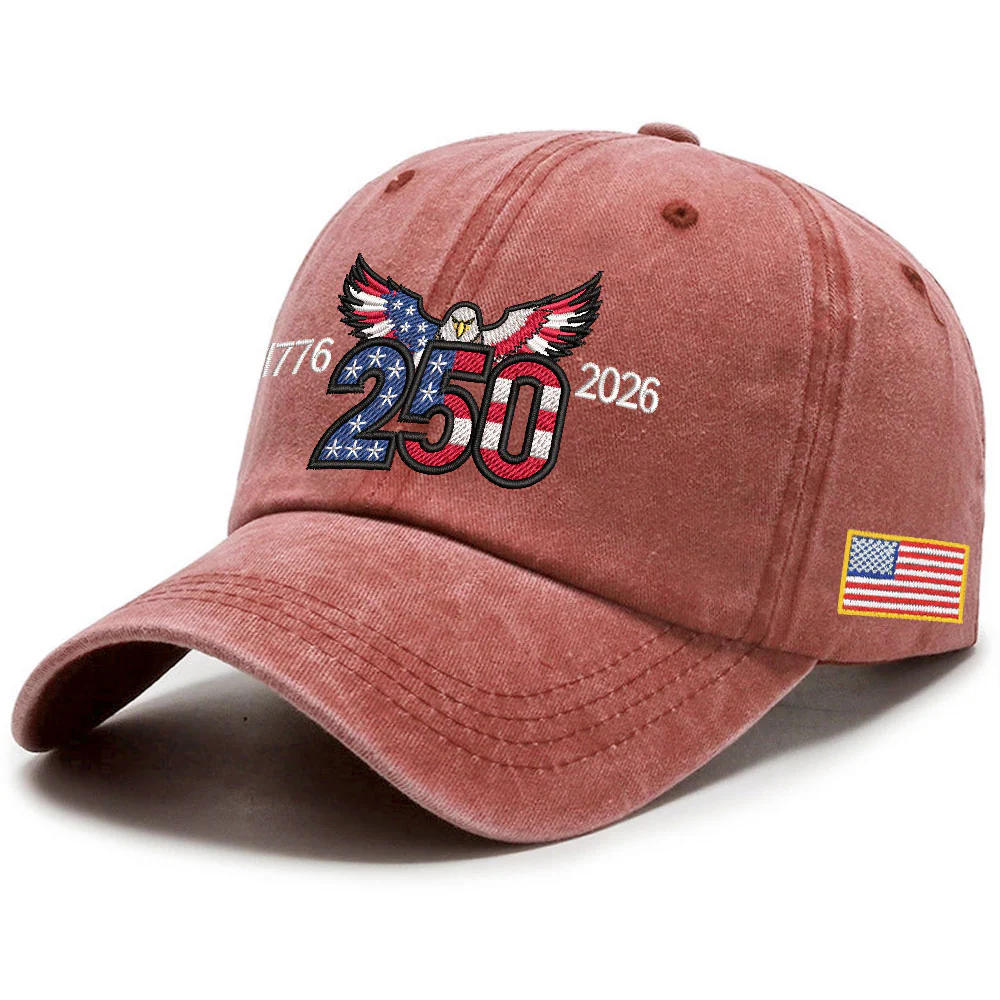 250th Anniversary Washed Cap with Embroidered Eagle Flag