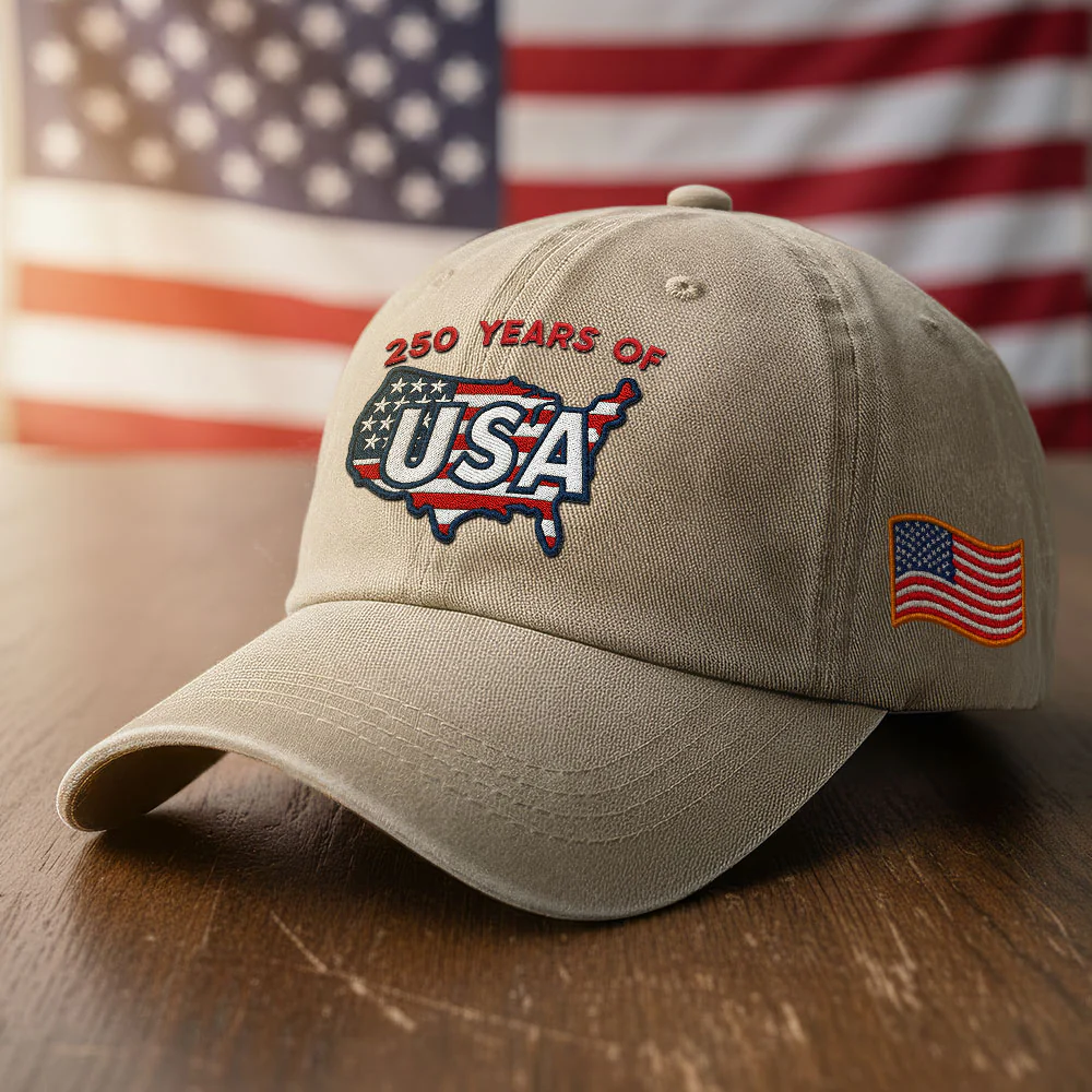 250 Years of USA Washed Cap | Patriotic Embroidered American Flag Cap