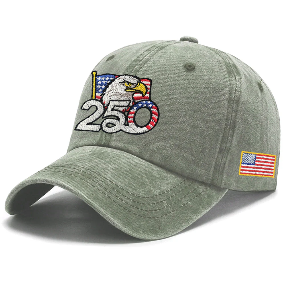 Patriotic 250th Anniversary Washed Cap with Embroidered American Flag