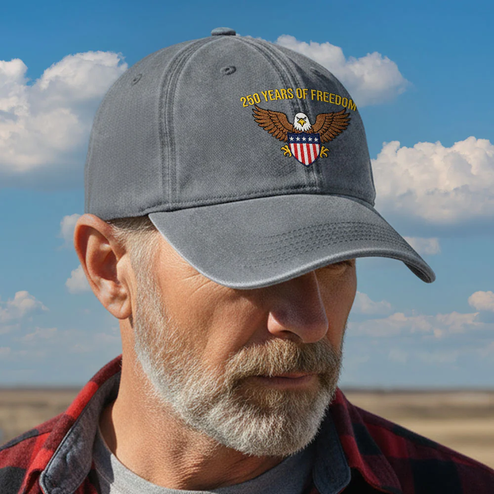 250 Years of Freedom Washed Cap, American Eagle Shield with Embroidered Hat