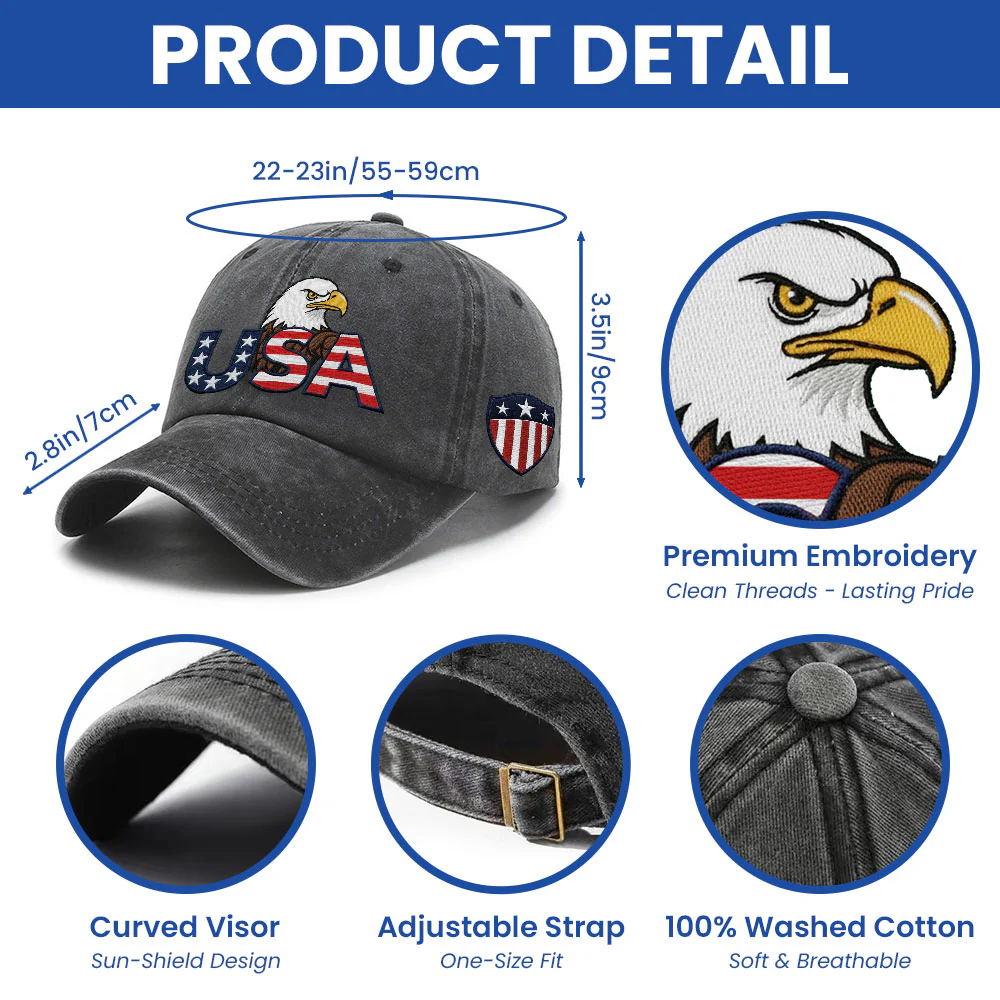 Patriotic 250 Years USA Washed Cap with Embroidered American Shield Flag