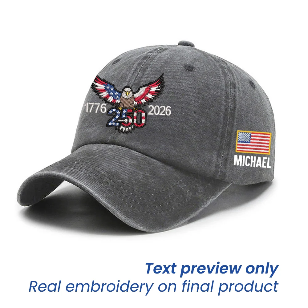 Personalized 250th Anniversary Washed Cap with Embroidered Eagle Flag