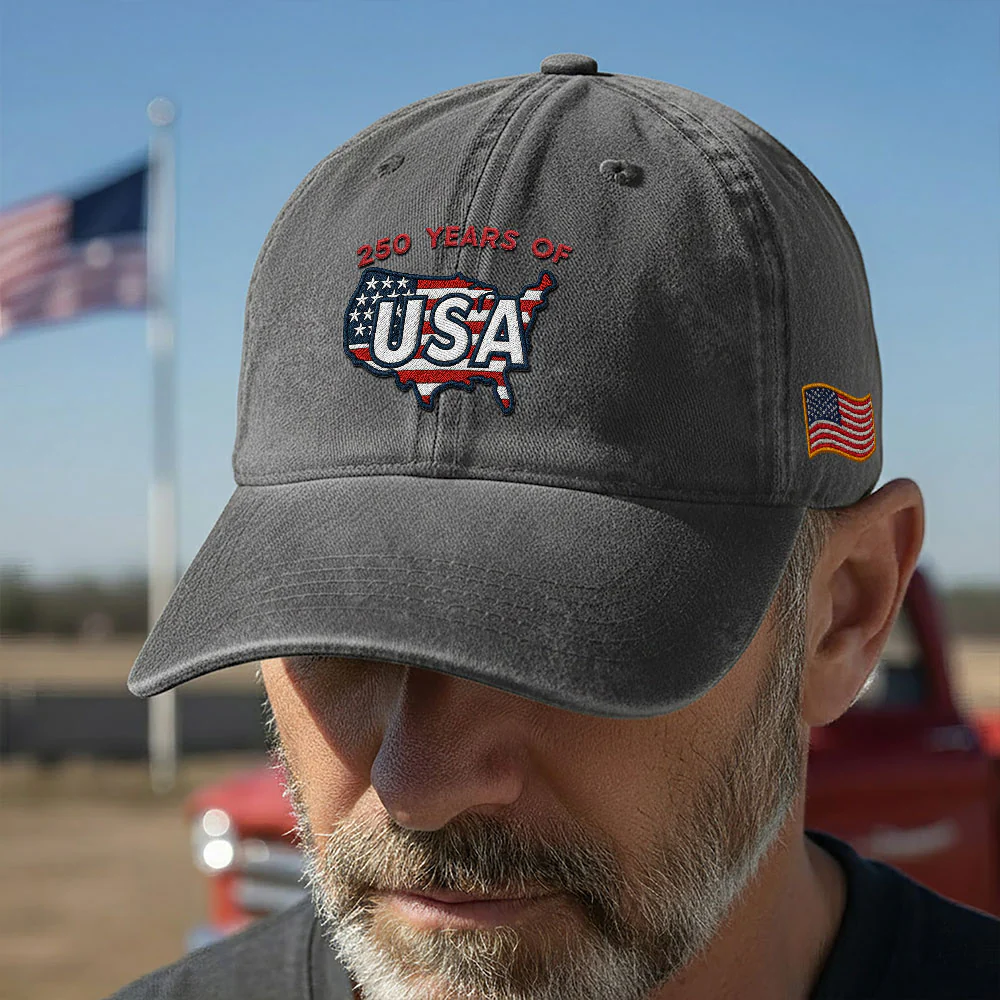 250 Years of USA Washed Cap | Patriotic Embroidered American Flag Cap