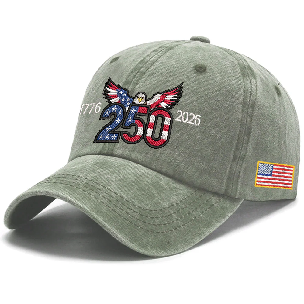250th Anniversary Washed Cap with Embroidered Eagle Flag