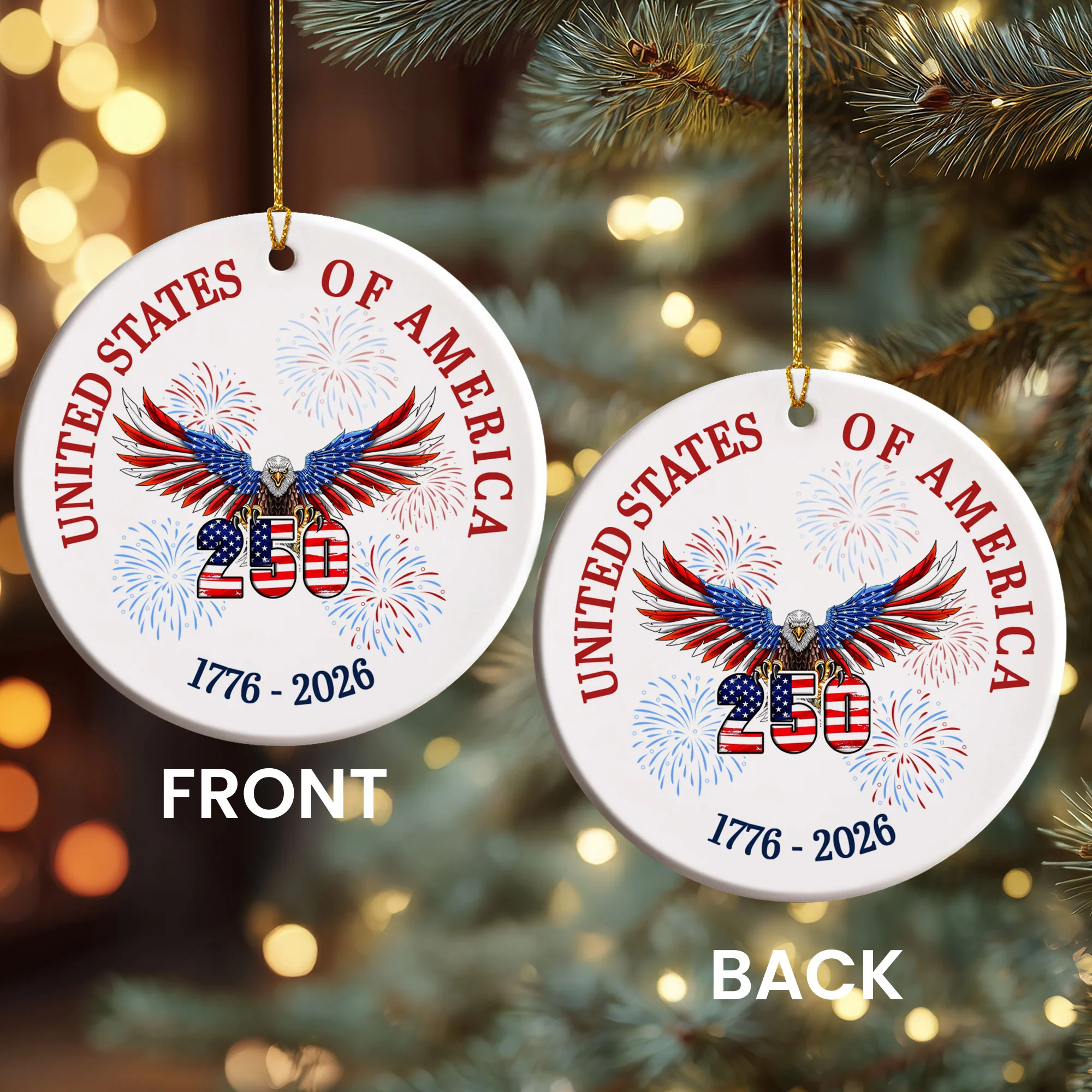 250 years of America Ceramic Ornament | Patriotic 4th of July Ornament