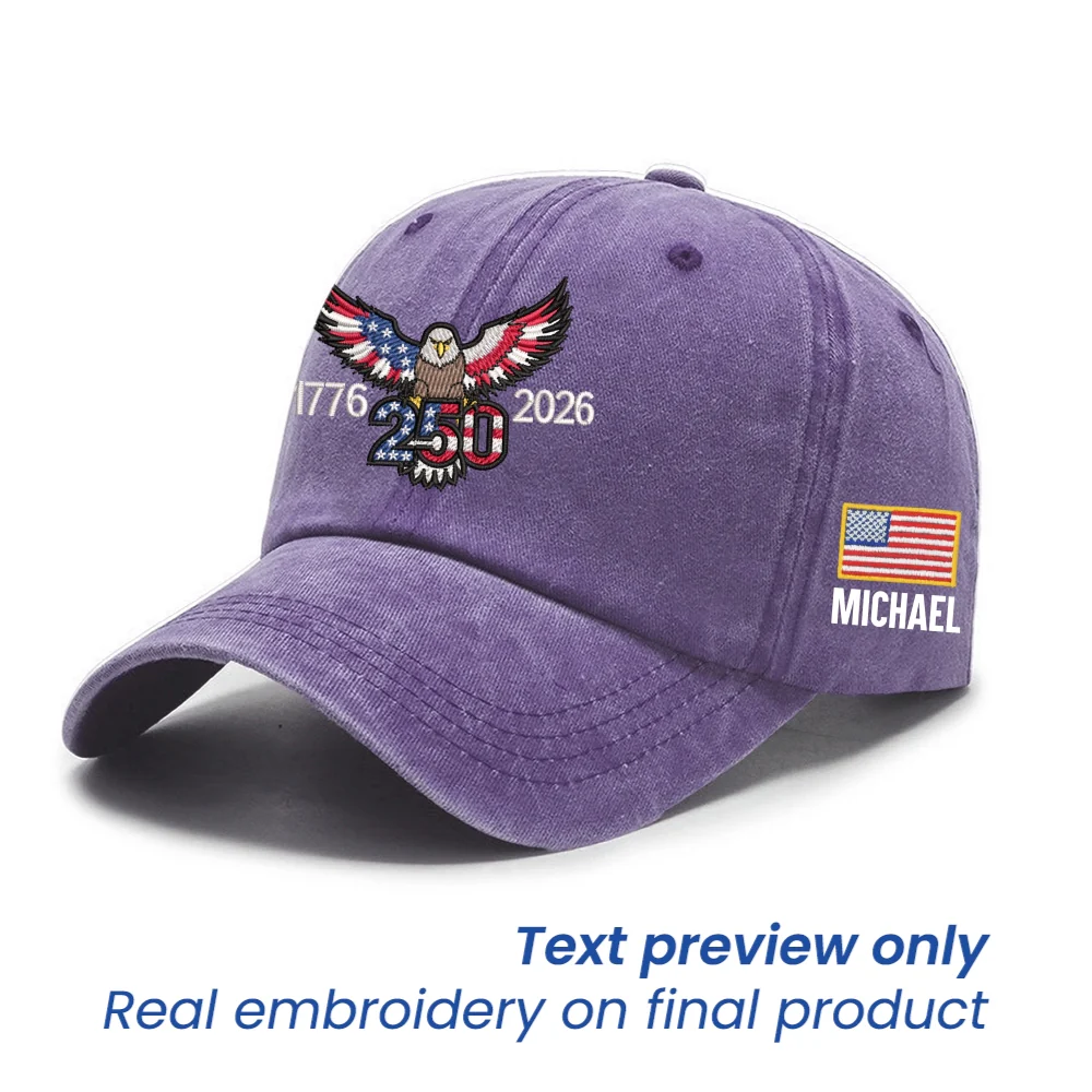 Personalized 250th Anniversary Washed Cap with Embroidered Eagle Flag