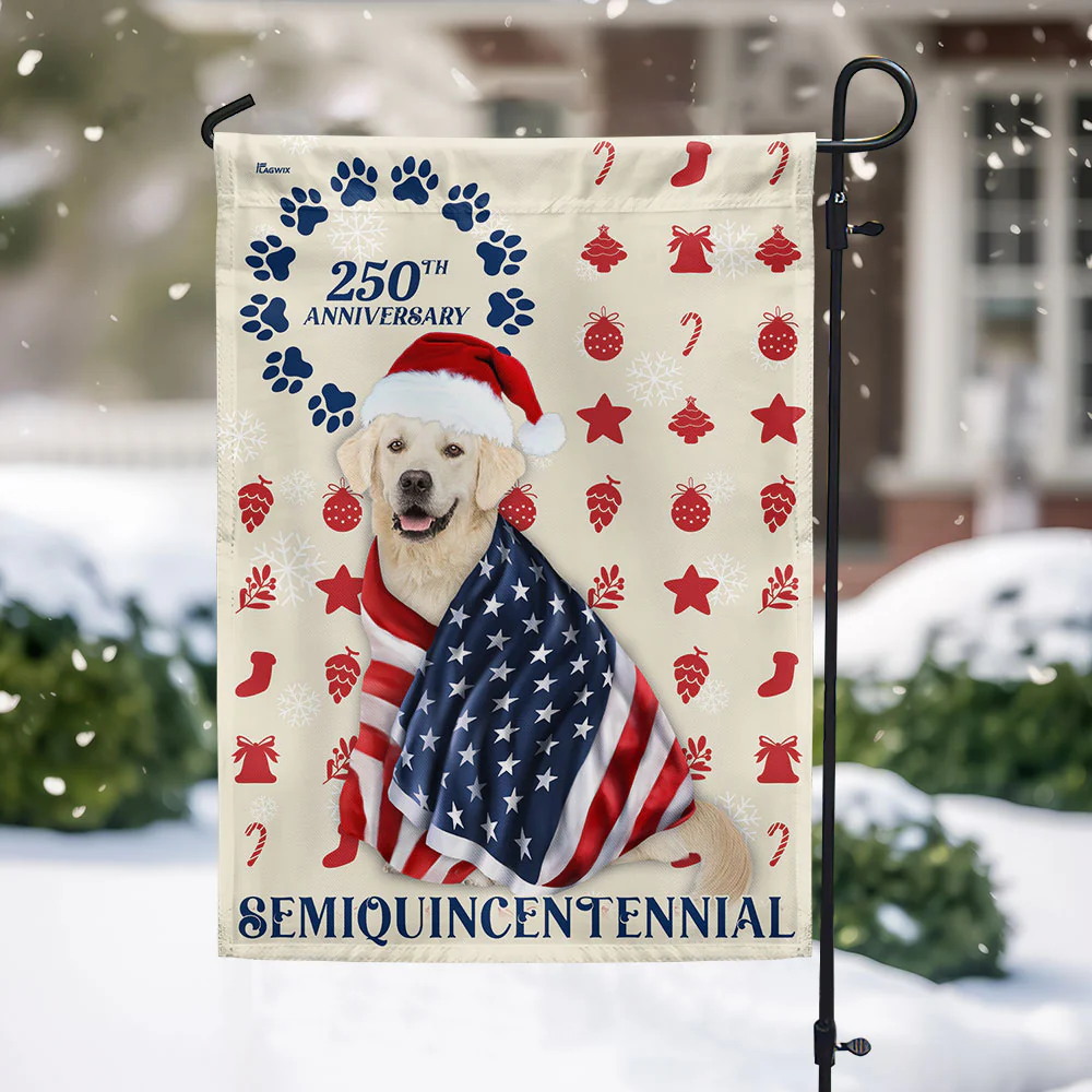 Patriotic Yellow Labrador Retriever Flag American 250th Christmas Decor