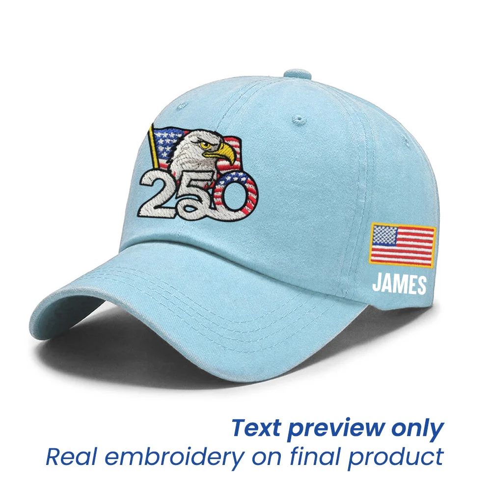 Personalized 250th Anniversary Washed Cap with Embroidered American Flag