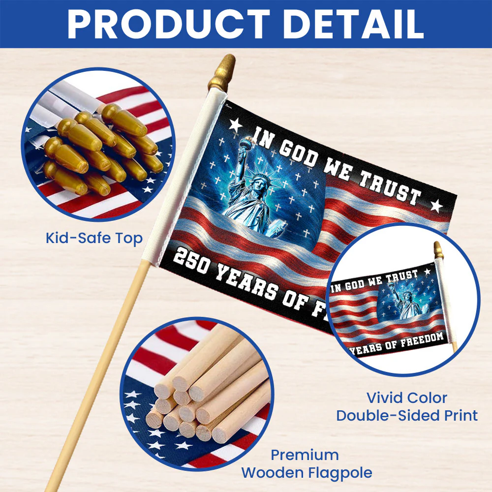 American 250 Years of Freedom Flag, God Bless Patriotic Handheld Flag