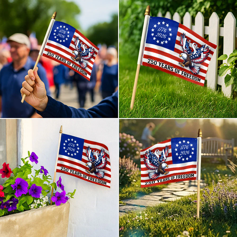 250 Years Of Freedom Flag, Bald Eagle Patriotic 1776–2026 Handheld Flag