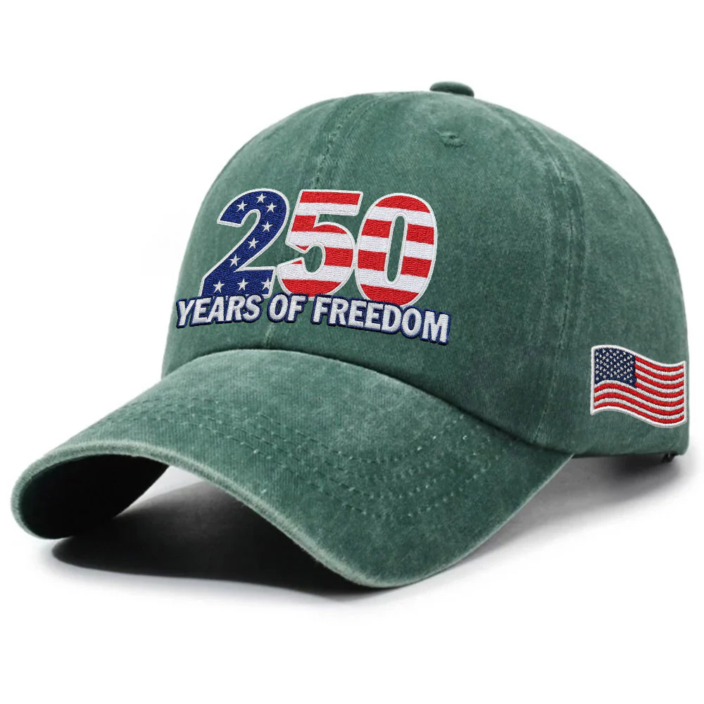 250 Years of Freedom Washed Cap with Embroidered American Flag
