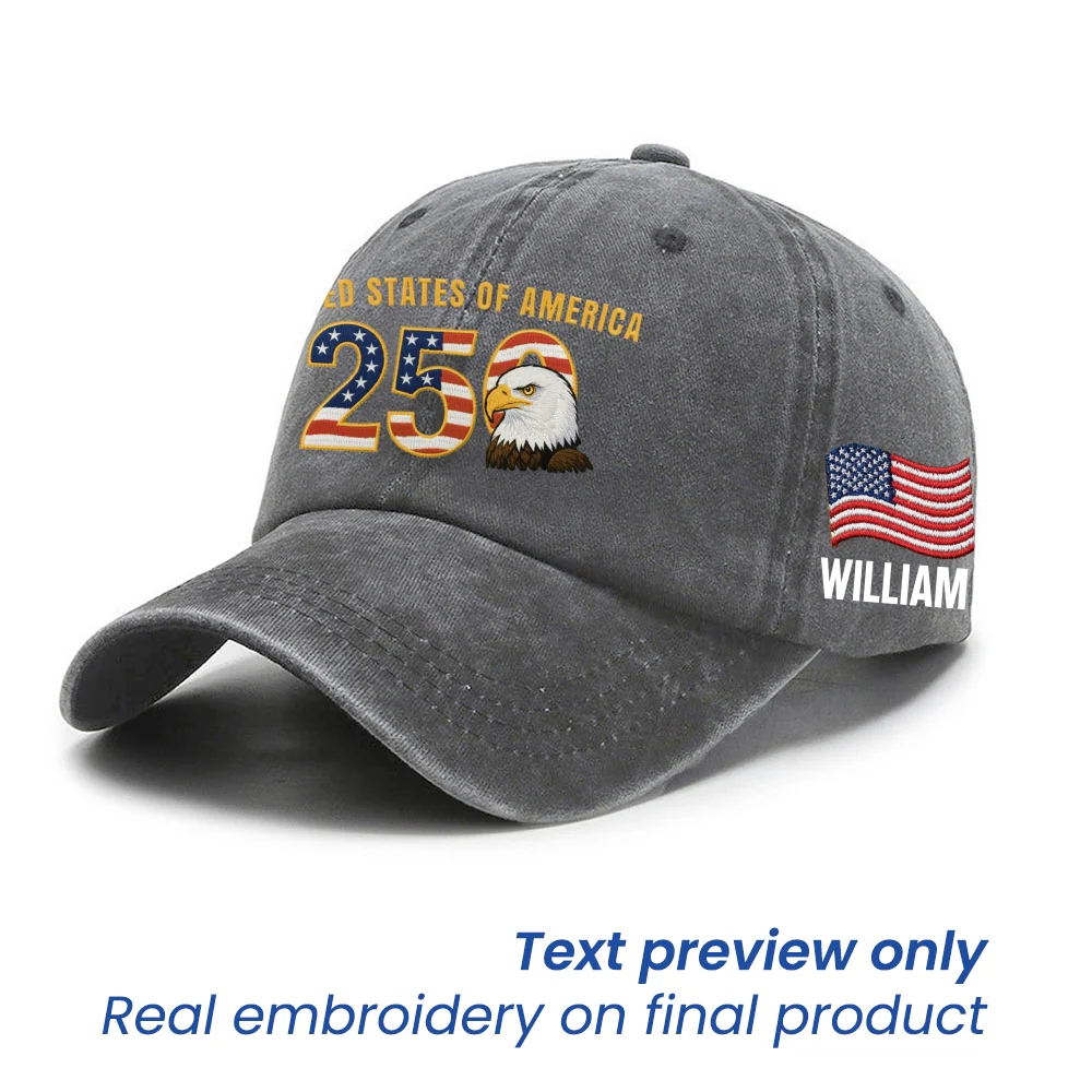 Personalized Patriotic 250th Anniversary Washed Cap with Embroidered American Flag