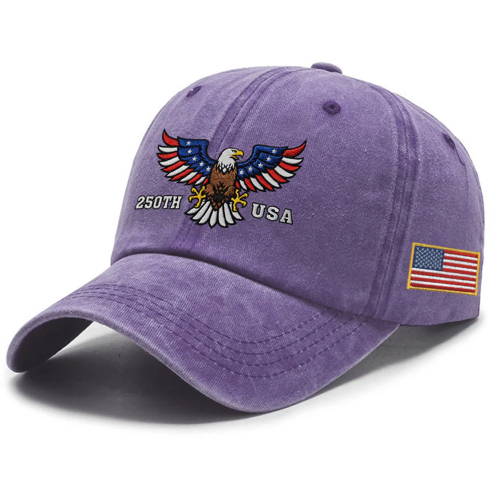 250th Anniversary USA Patriotic Washed Cap with Embroidered American Flag