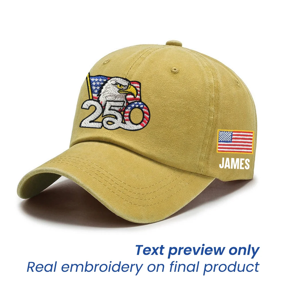 Personalized 250th Anniversary Washed Cap with Embroidered American Flag