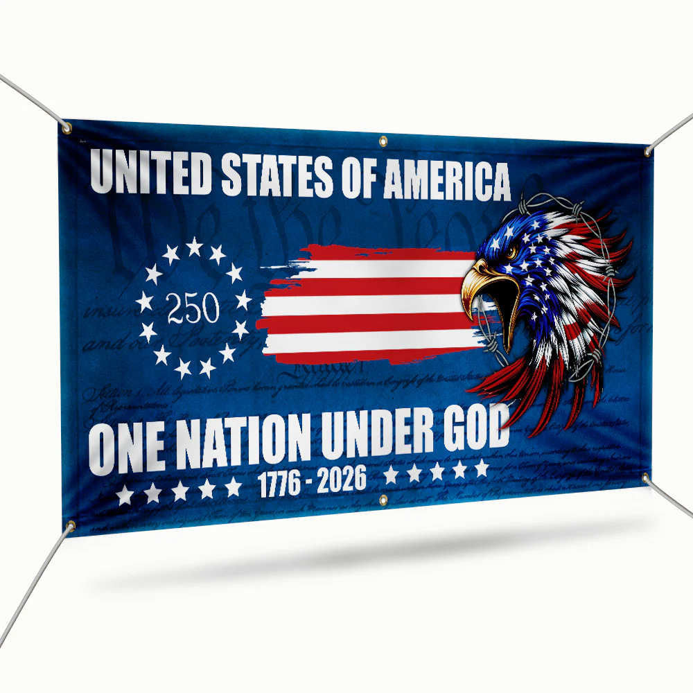 250th Anniversary Fence Banner One Nation Under God Betsy Ross Flag