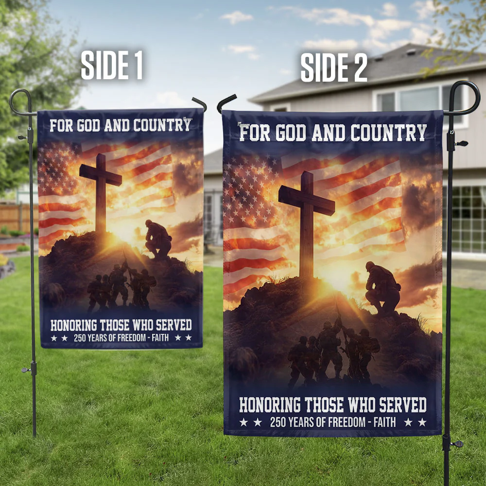 250 years Veterans American Flag Patriotic Kneeling Soldier Cross Flag