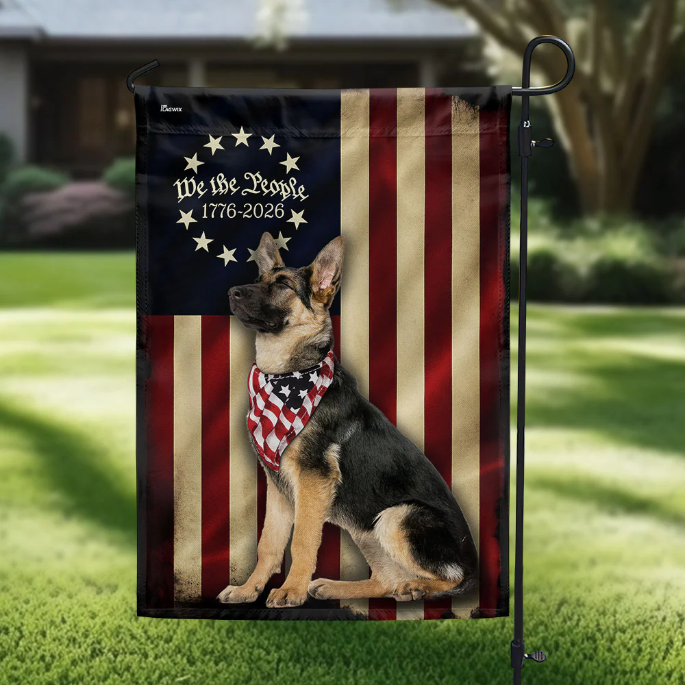 German Shepherd American Flag | We The People 1776-2026 Patriotic Flag