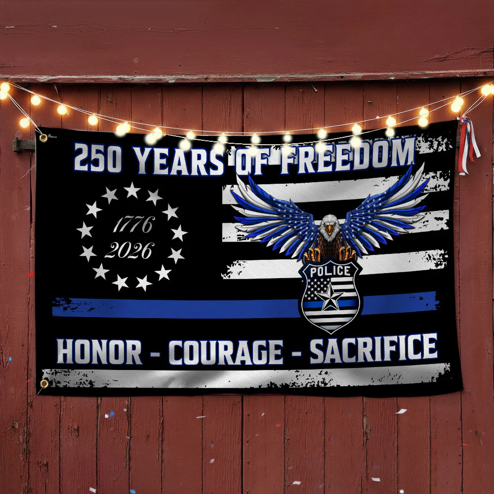 Police Thin Blue Line Flag, 250 Years of Freedom with Eagle Grommet Flag