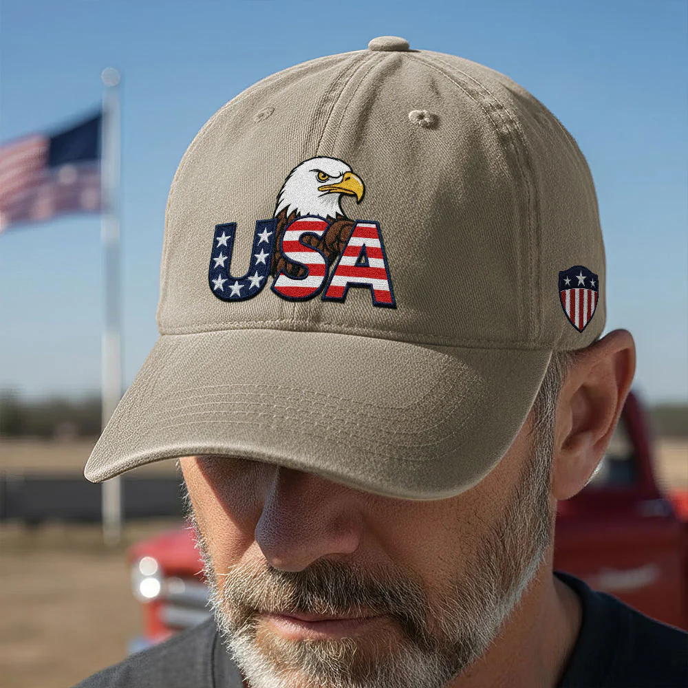 Patriotic 250 Years USA Washed Cap with Embroidered American Shield Flag