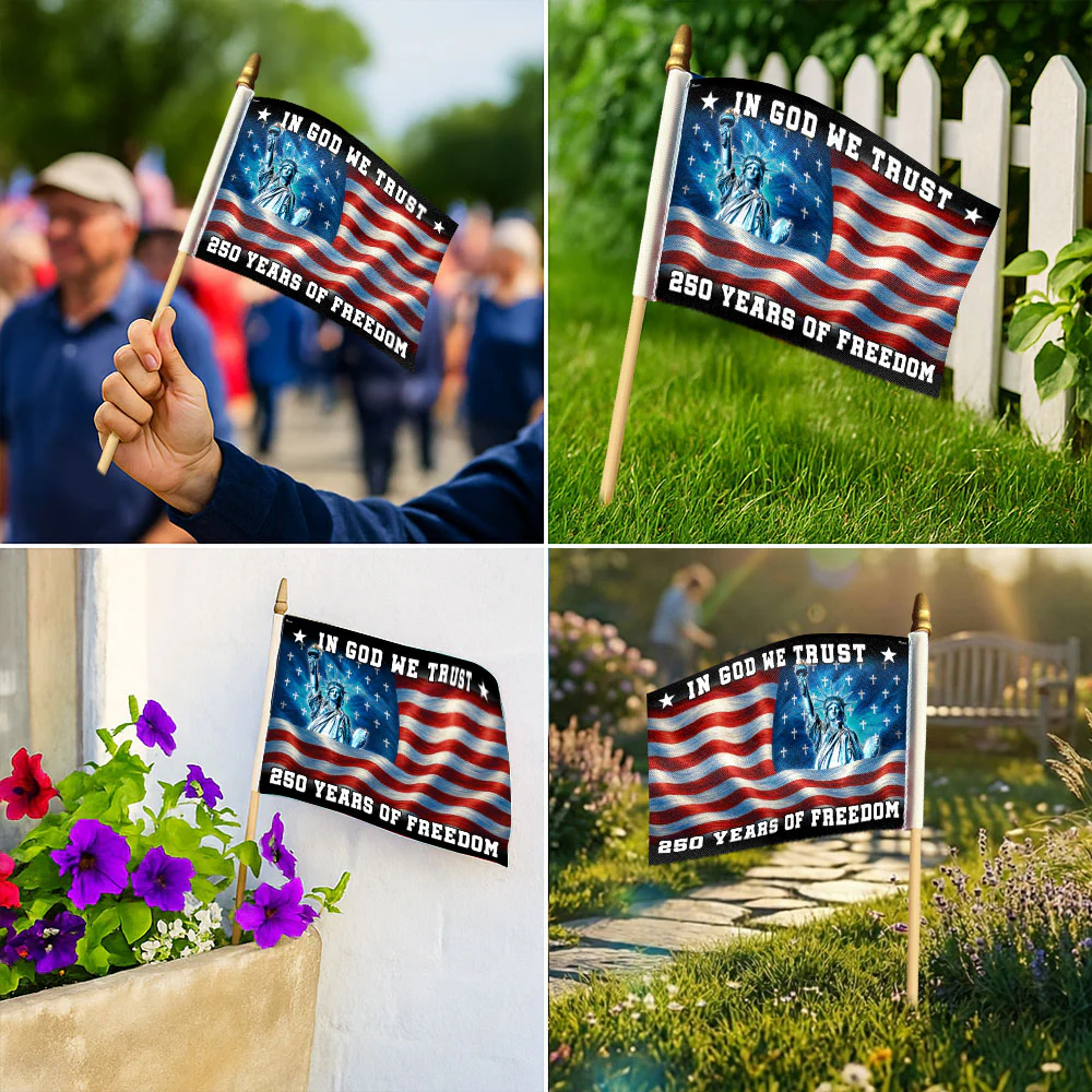 American 250 Years of Freedom Flag, God Bless Patriotic Handheld Flag