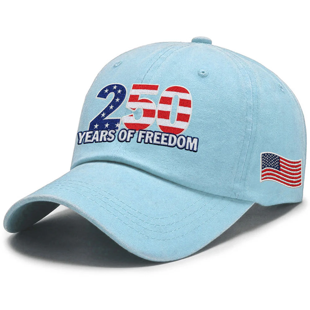 250 Years of Freedom Washed Cap with Embroidered American Flag