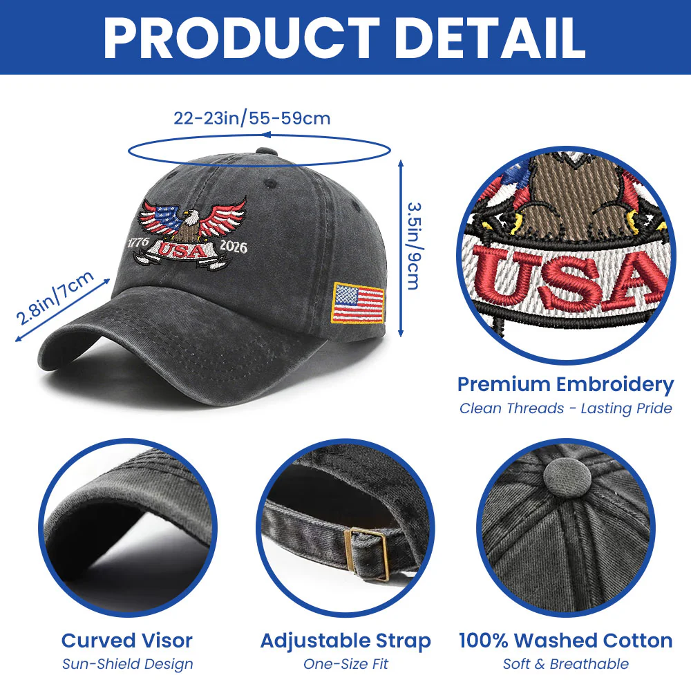 250 Years of America Patriot Washed Cap with Embroidered Eagle USA Flag