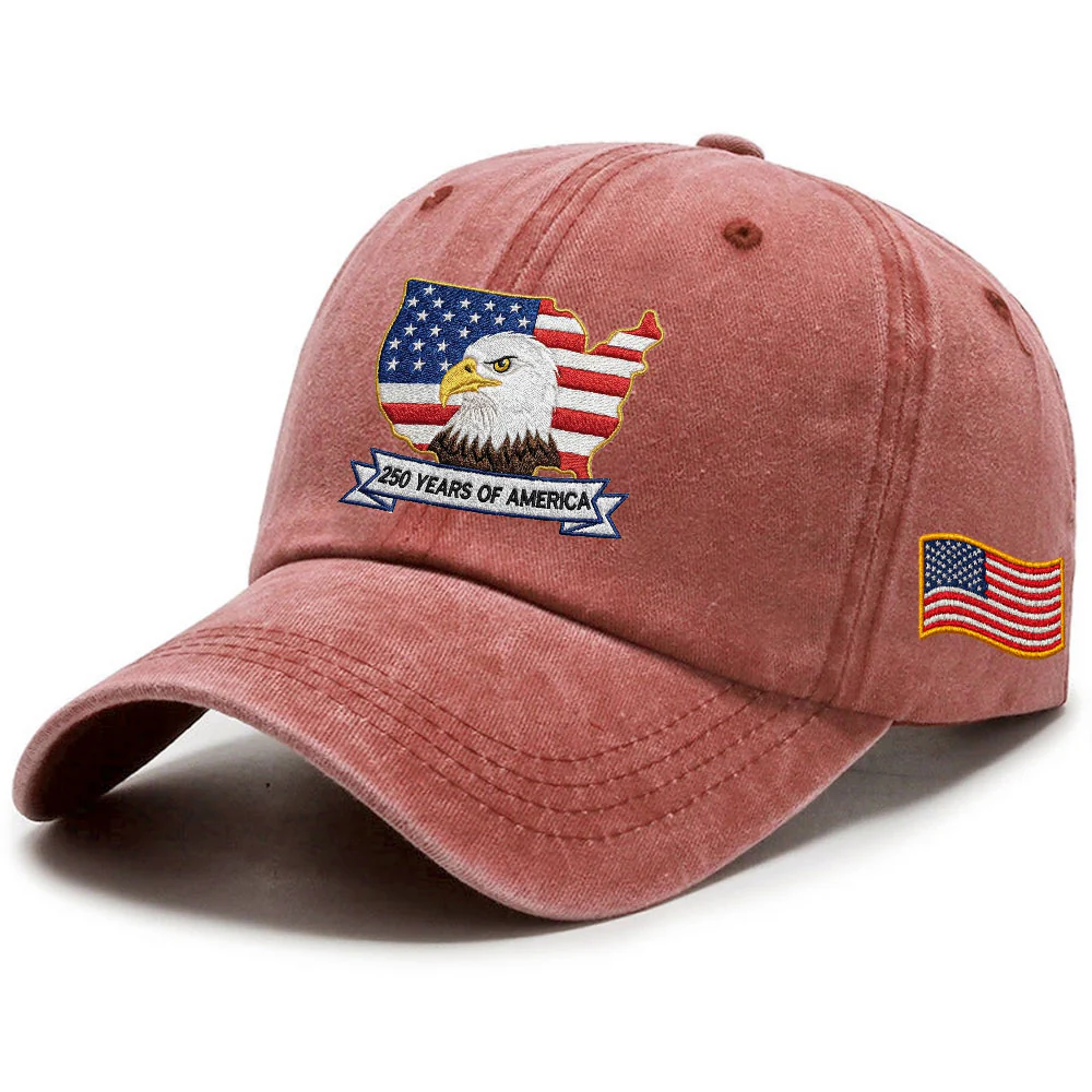250 Years America Independence Patriot Washed Cap Embroidered Eagle Flag