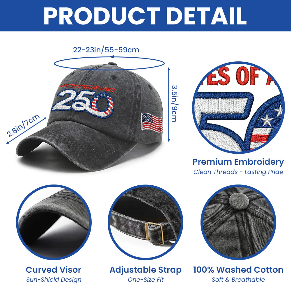 America Vintage Washed Cap, 250th Anniversary Eagle Embroidered Cap