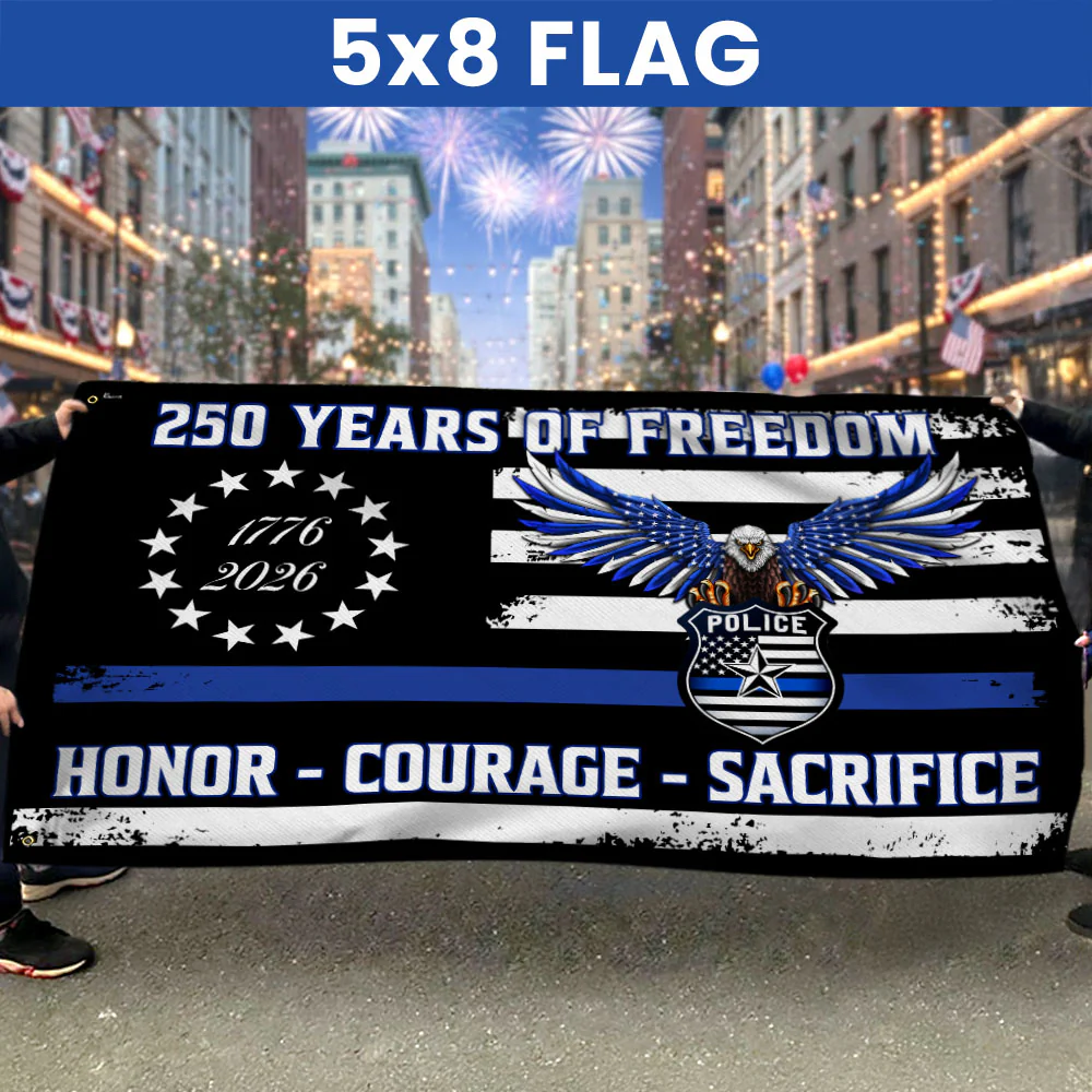 Police Thin Blue Line Flag, 250 Years of Freedom with Eagle Grommet Flag