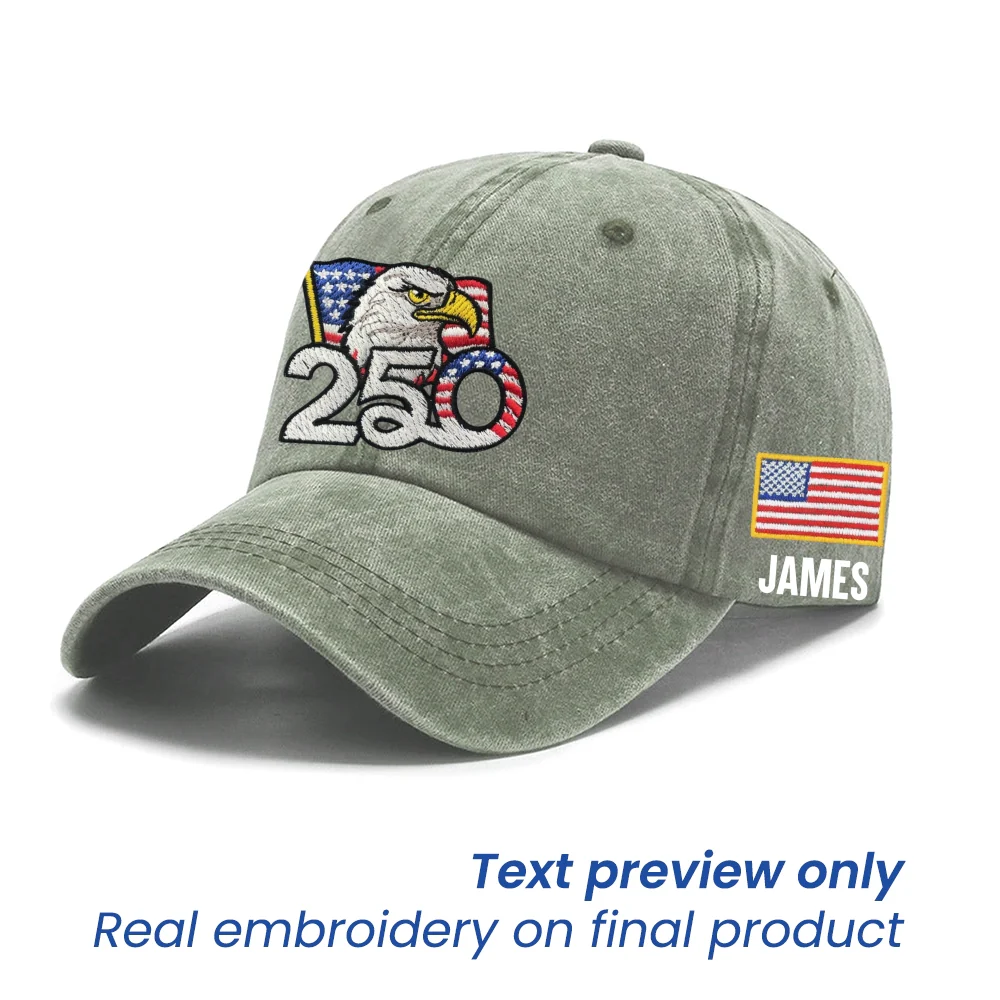 Personalized 250th Anniversary Washed Cap with Embroidered American Flag