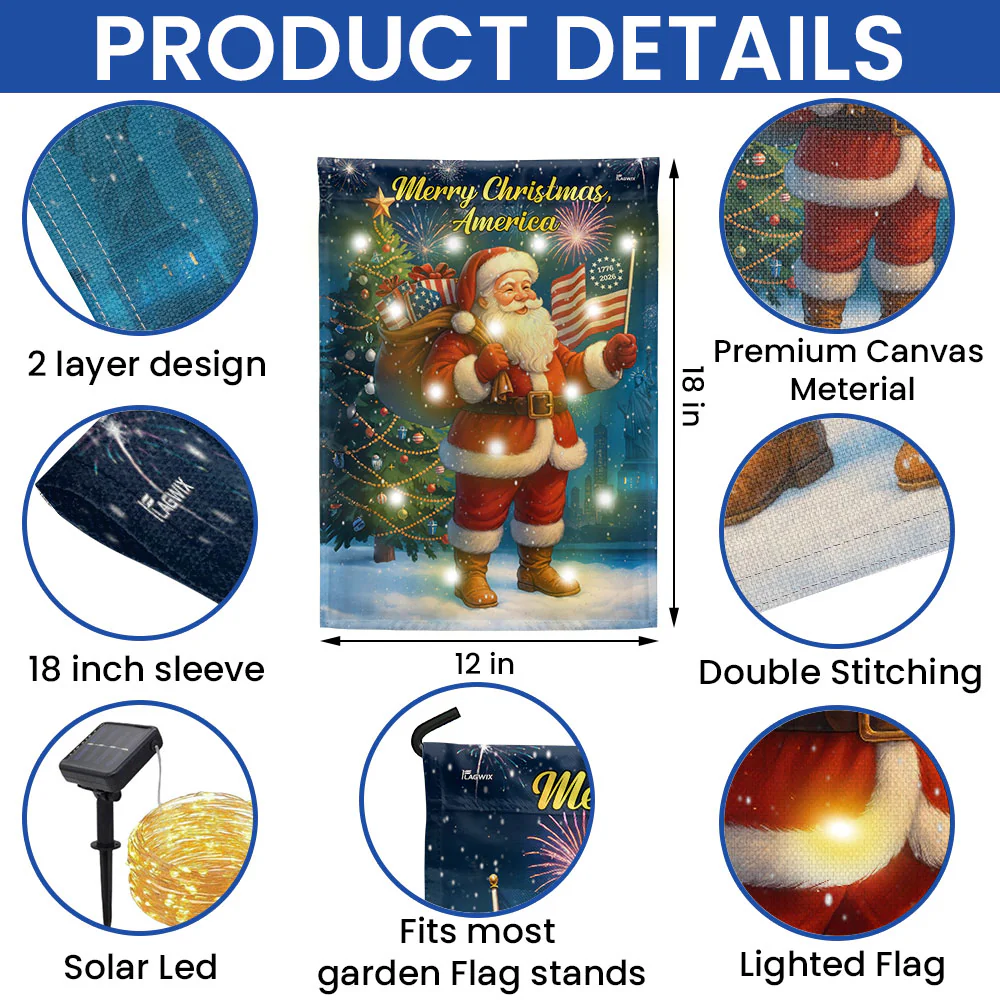 Christmas Santa Flag | 1776-2026 Merry Christmas America Solar Led Flag