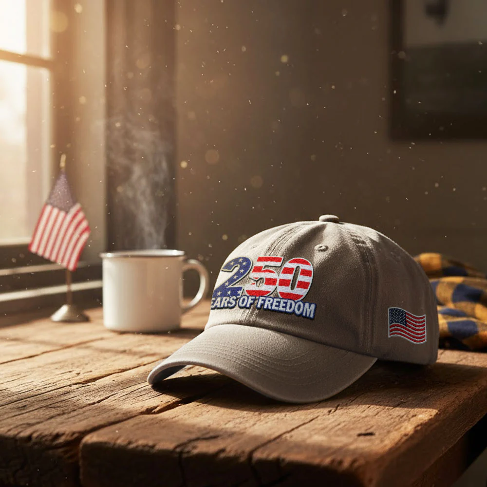 250 Years of Freedom Washed Cap with Embroidered American Flag