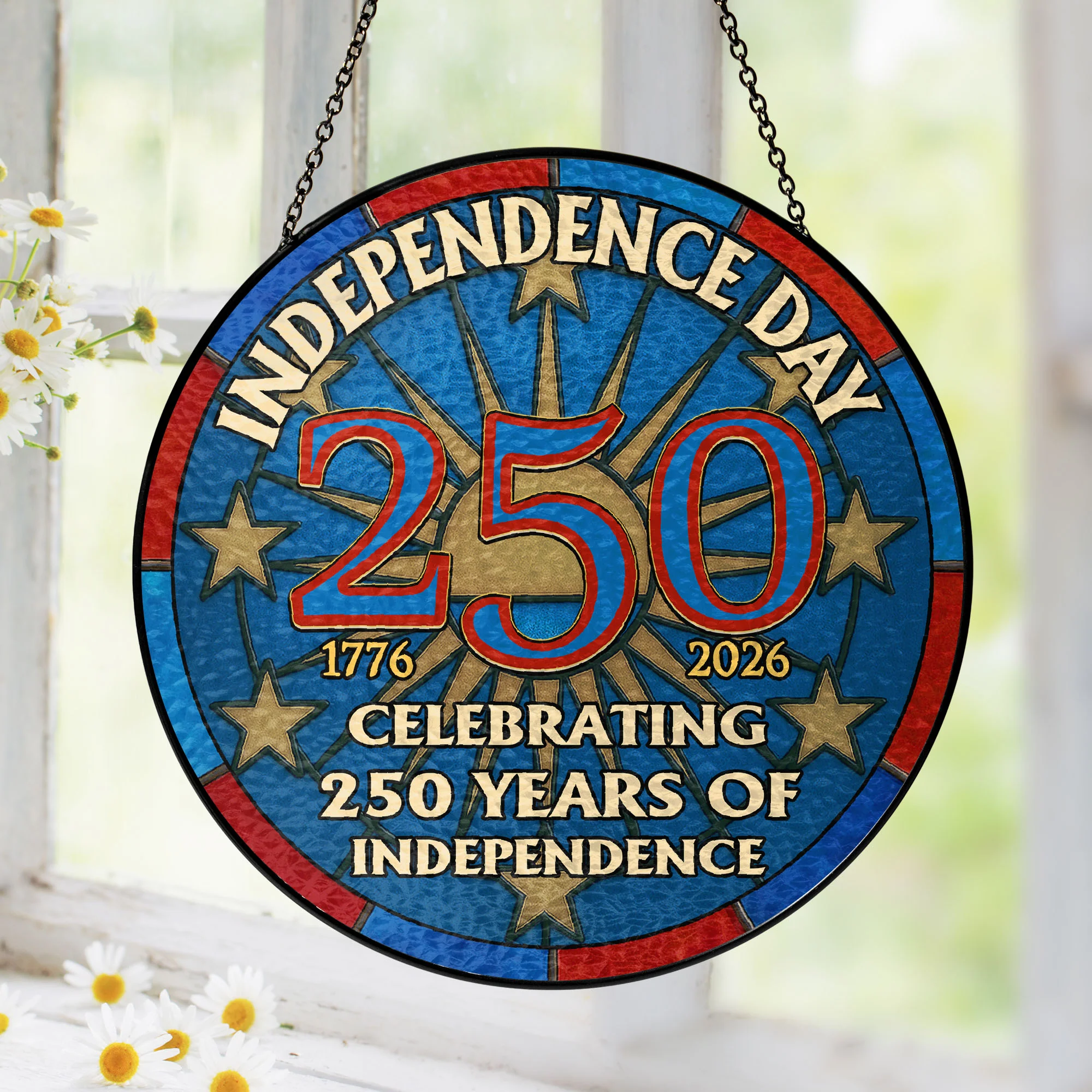USA 250 Years Glass Suncatcher - Patriotic Window Hanging for 250th Anniversary
