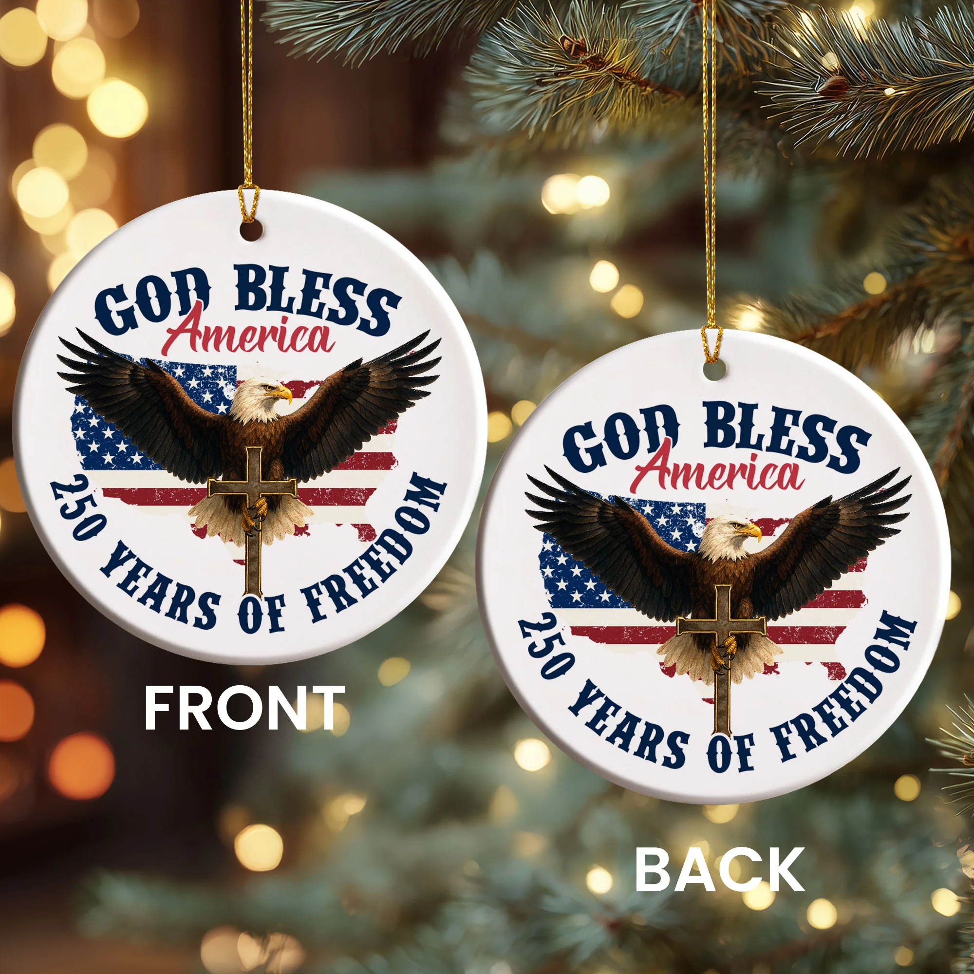 God Bless America Eagle Cross Ornament 250 Years of Freedom Patriotic